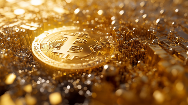 C’est quoi la cryptomonnaie ?Monnaie Bitcoin sur un sol en or
